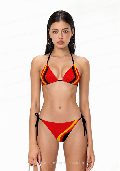 Yellow Black Wavy Stripe Y2K Print Bikini Set Cherrykitten