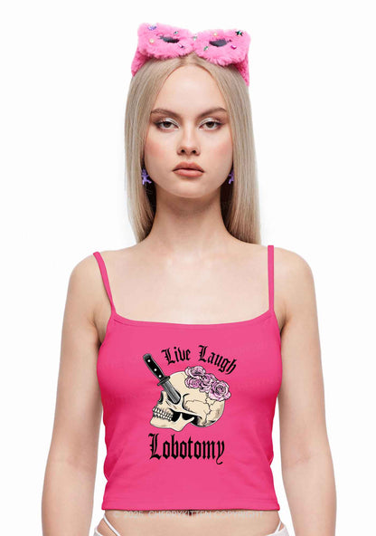 Live Laugh Lobotomy Skull Y2K Spaghetti Strap Cami Cherrykitten