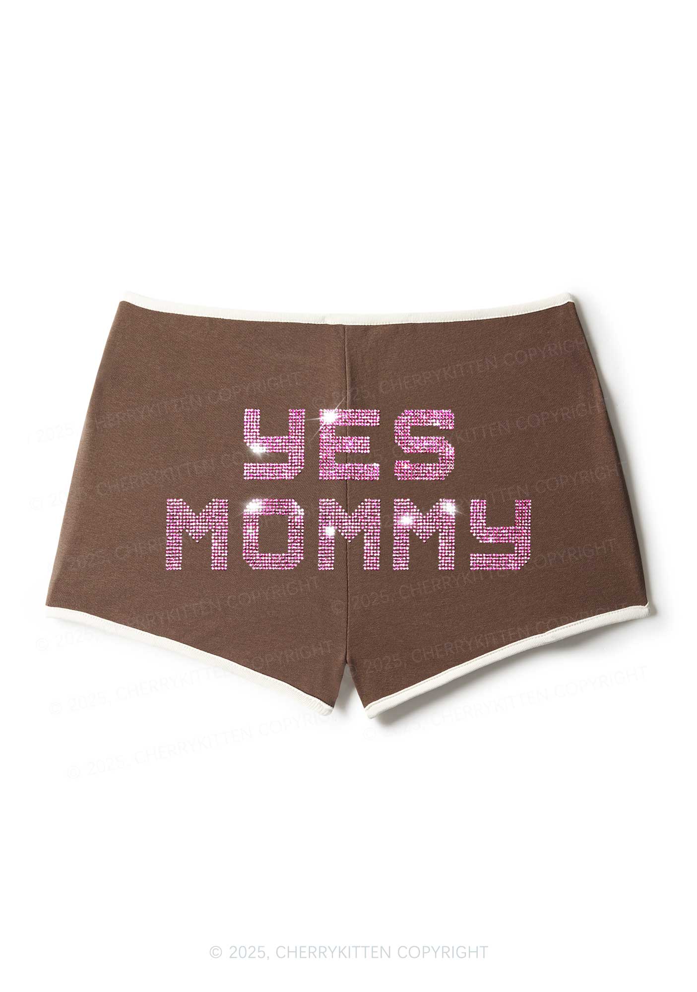 Rhinestone Yes Mommy Y2K Booty Shorts Cherrykitten