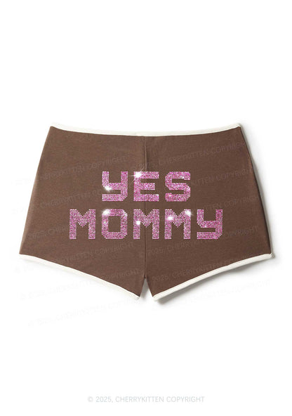 Rhinestone Yes Mommy Y2K Booty Shorts Cherrykitten