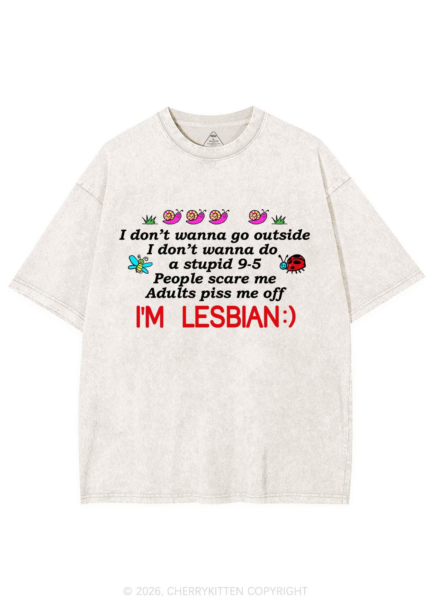 People Scare Me Im Lesbian Pride Y2K Shirts Washed Tee Cherrykitten
