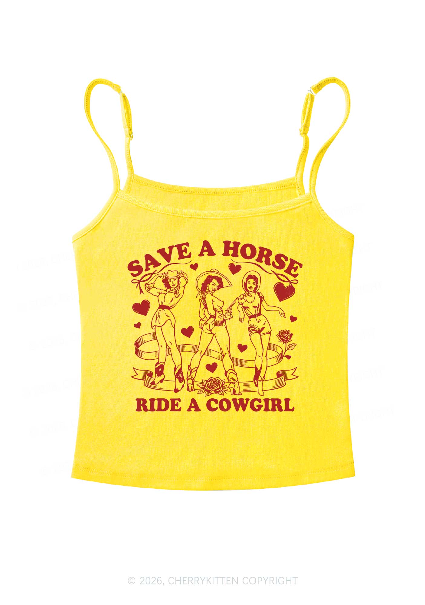 Ride A Cowgirl Valentine's Day Y2K Spaghetti Strap Cami Cherrykitten