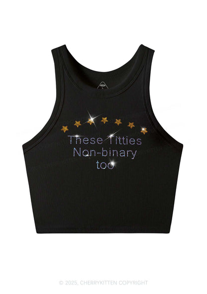 Rhinestone Txtties Nonbinary Too Y2K Crop Tank Top Cherrykitten