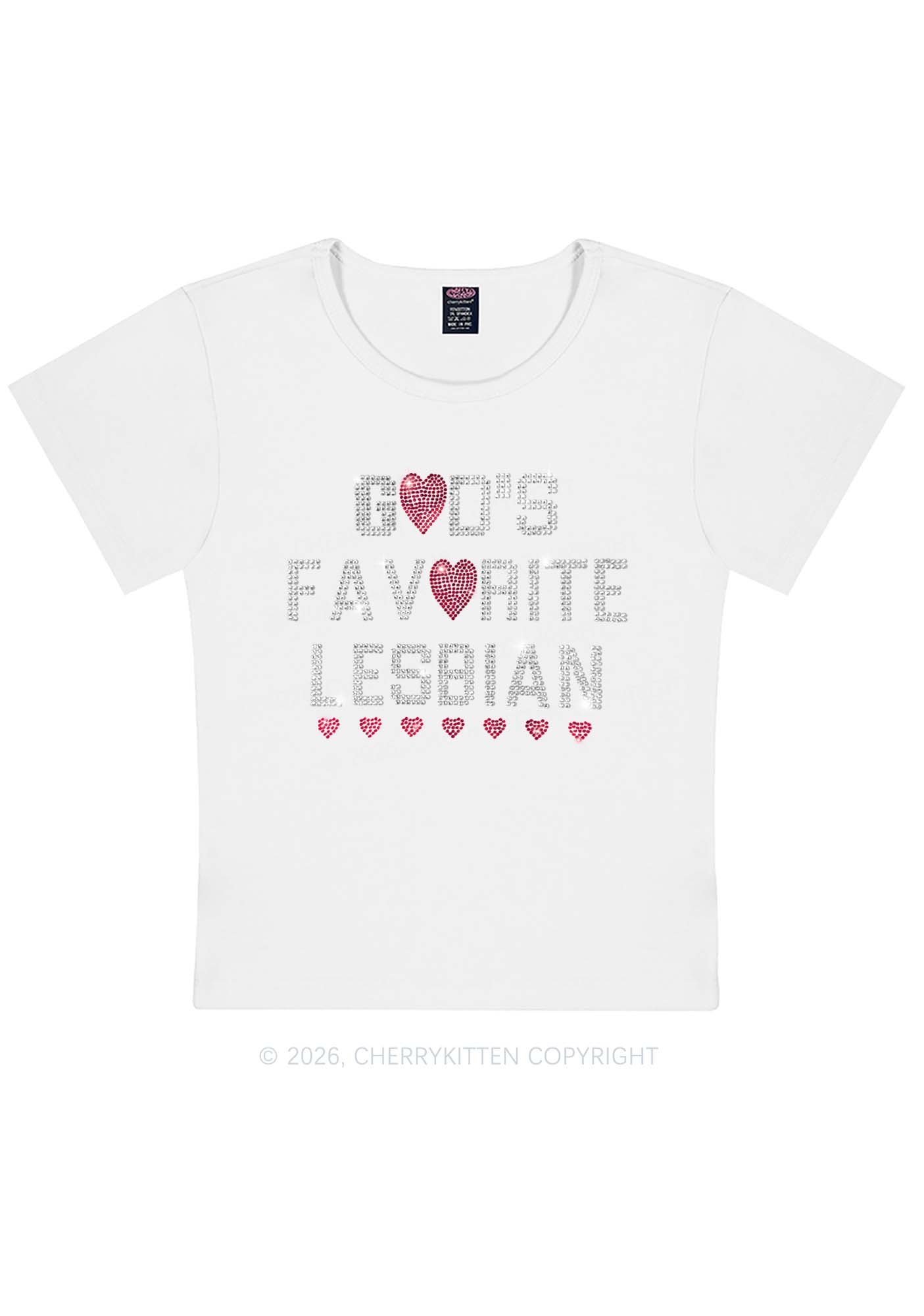Rhinestone Gods Favorite Lesbian Pride Y2K Baby Tee Cherrykitten