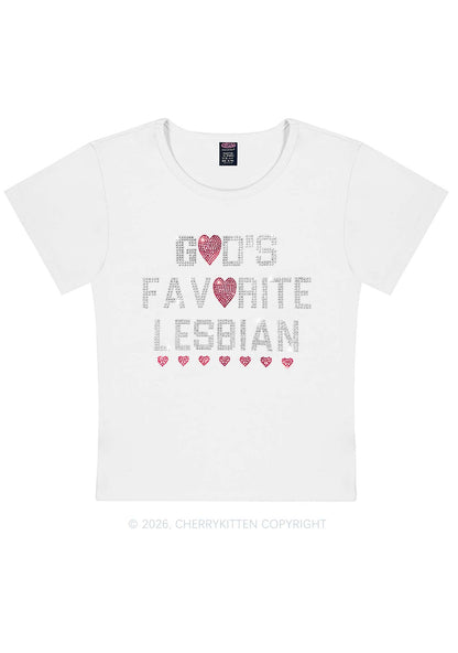 Rhinestone Gods Favorite Lesbian Pride Y2K Baby Tee Cherrykitten