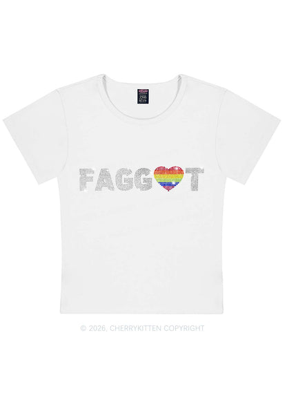 Rhinestone Rainbow Heart Faggot Pride Y2K Baby Tee Cherrykitten