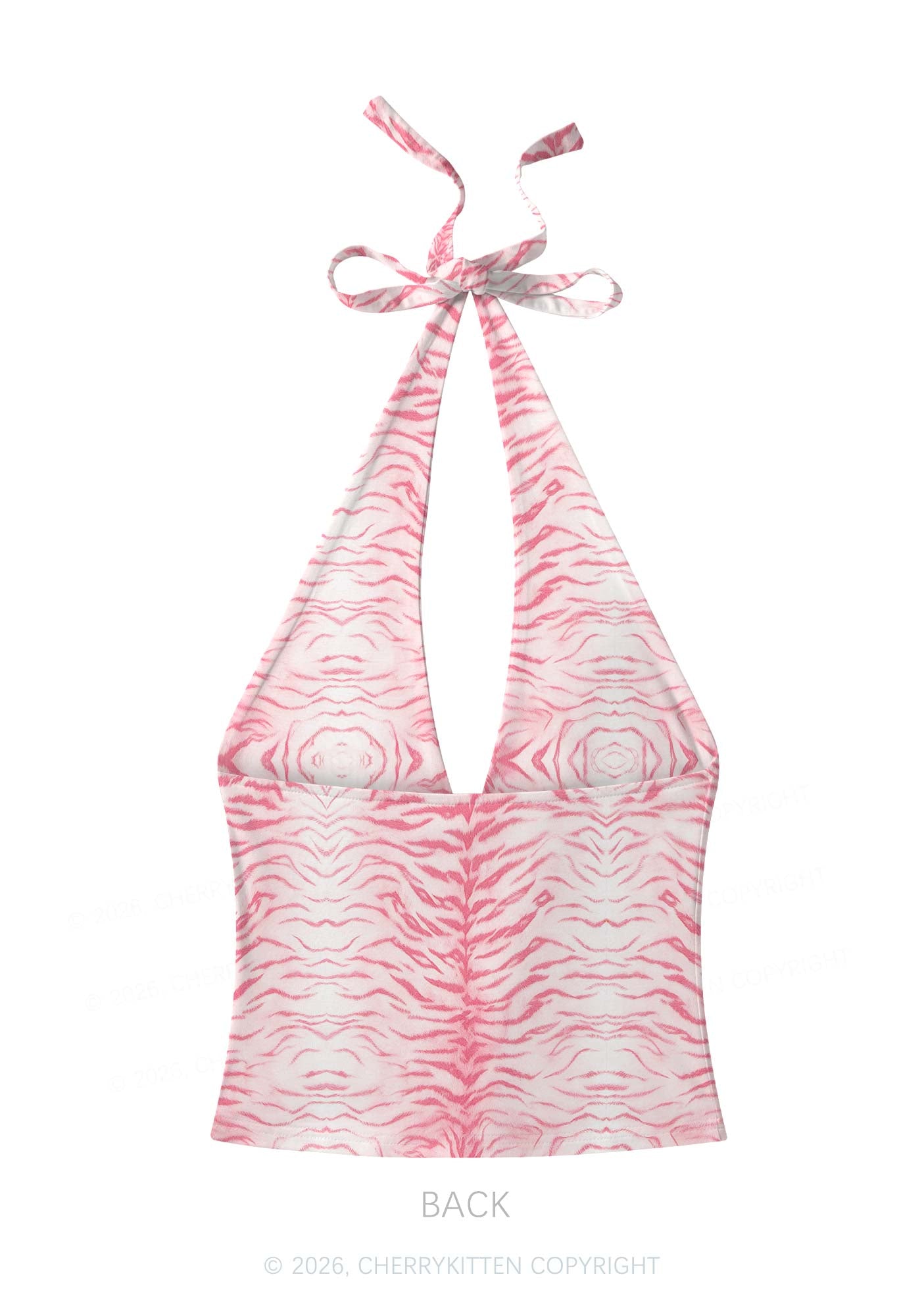 Pink Tiger Stripe Y2K Print Halter Deep V Neck Cami Cherrykitten