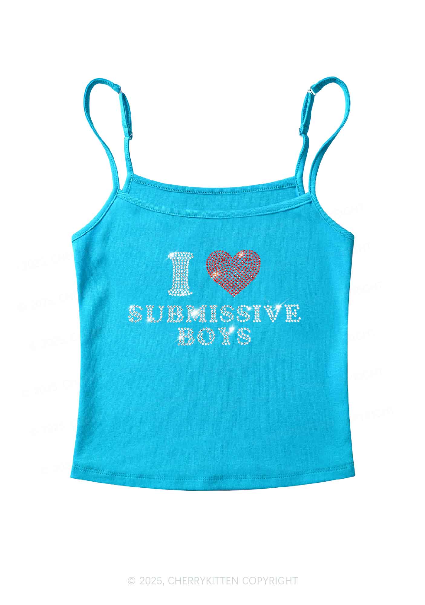 Rhinestone I Love S Boys Y2K Spaghetti Strap Cami Cherrykitten