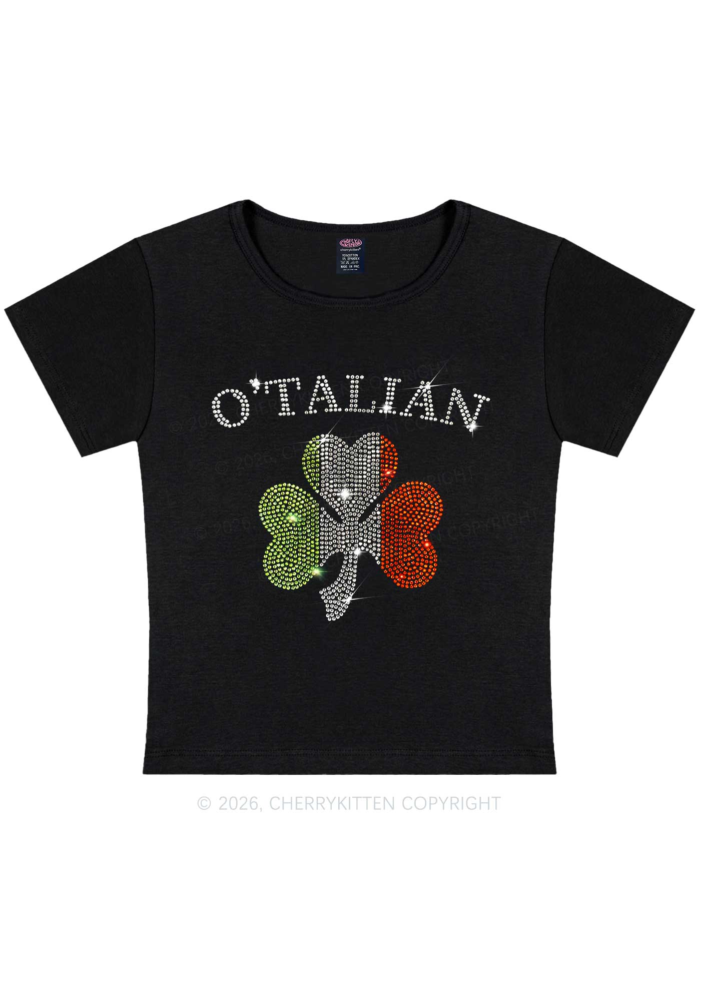 Rhinestone Otalian St Patricks Y2K Baby Tee Cherrykitten