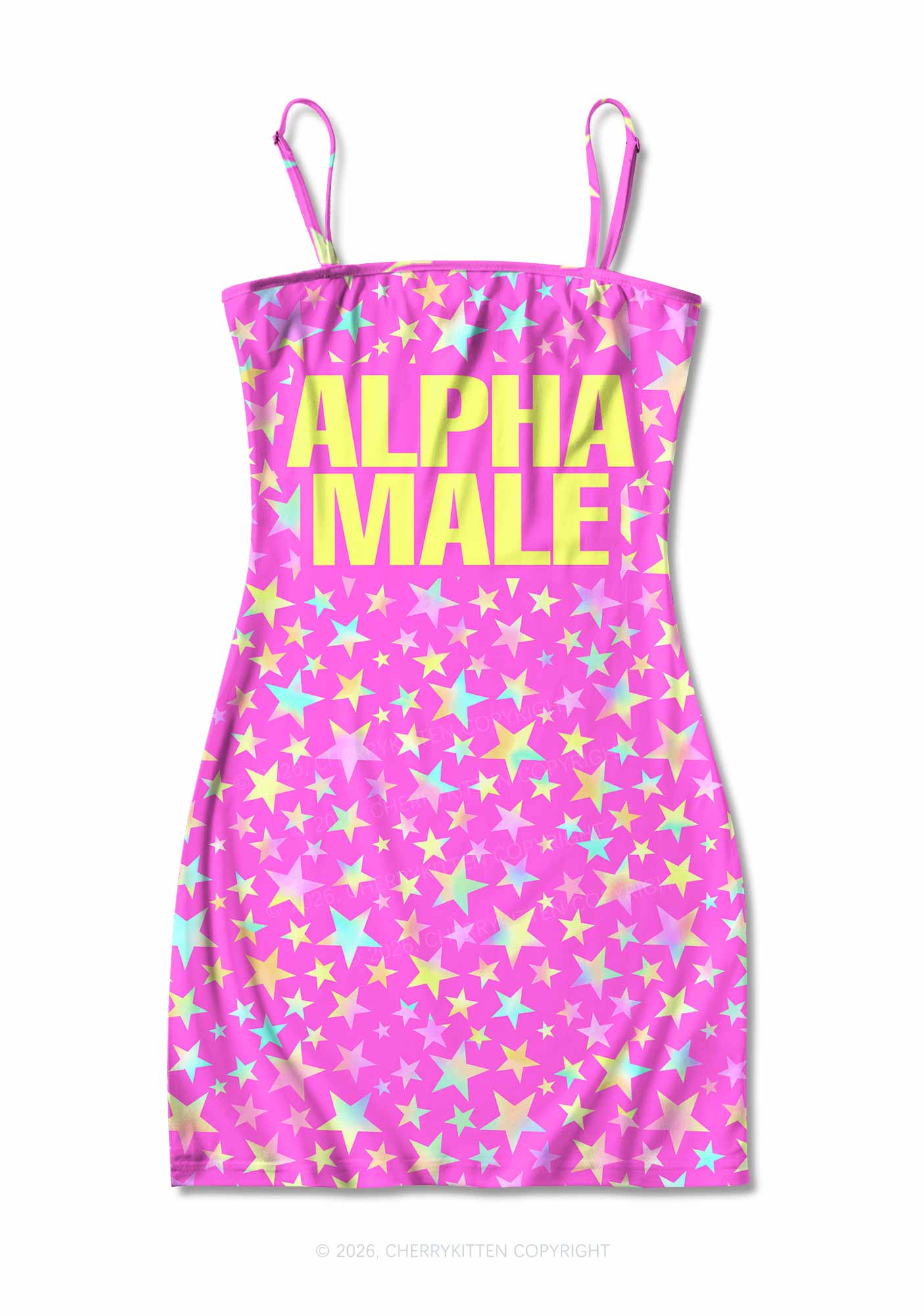 Hot Pink Alpha Male Pride Y2K Print Slip Dress Cherrykitten