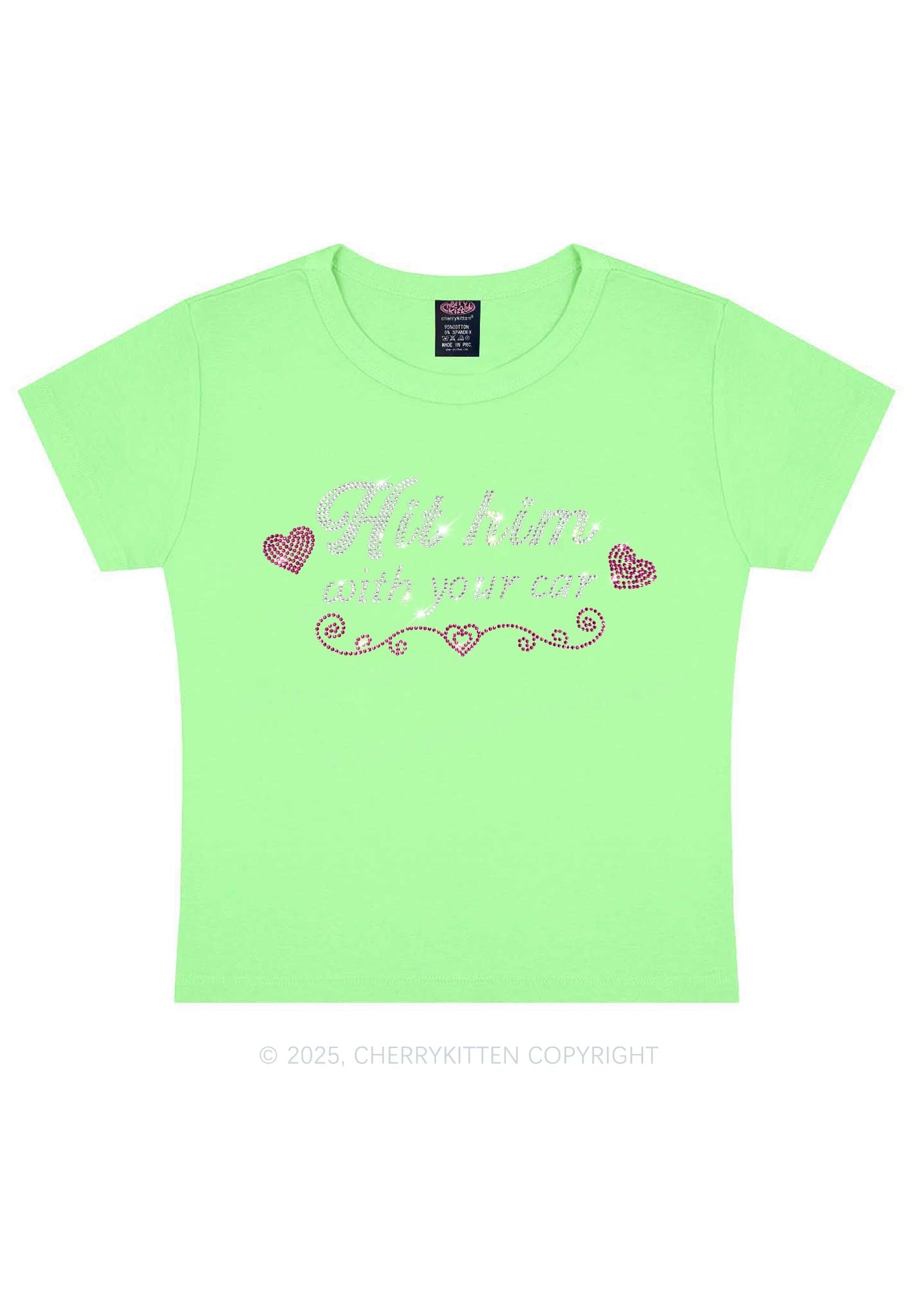 Rhinestone Hit Him Y2K Baby Tee Cherrykitten