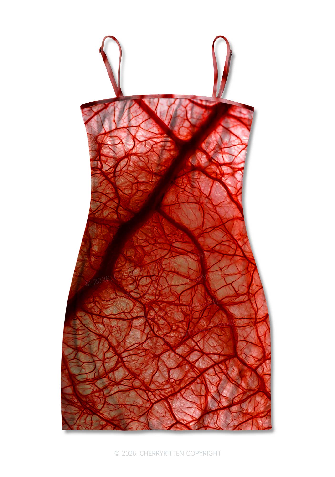 Halloween Red Blood Vessel Y2K Print Slip Dress Cherrykitten
