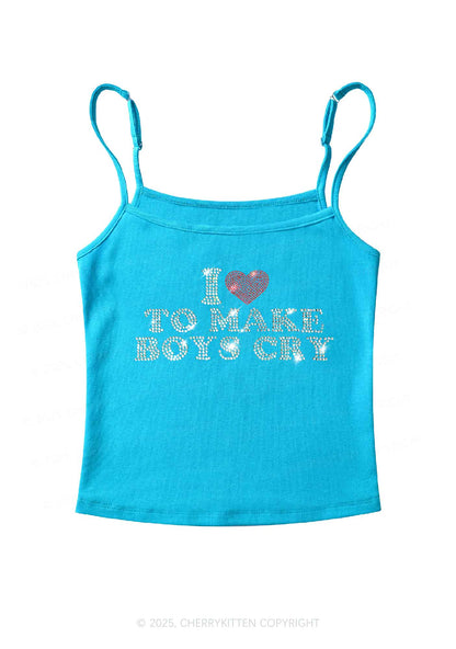 Rhinestone Love To Make Boys Cry Y2K Spaghetti Strap Cami Cherrykitten