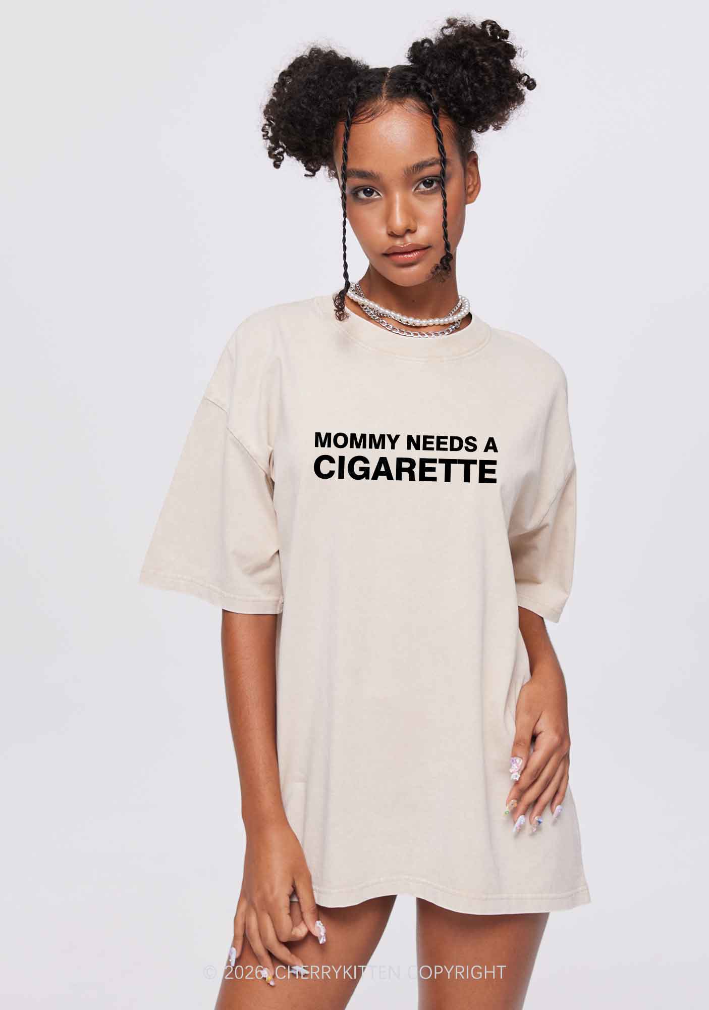 Mommy Needs A Cigarette Y2K Shirts Washed Tee Cherrykitten
