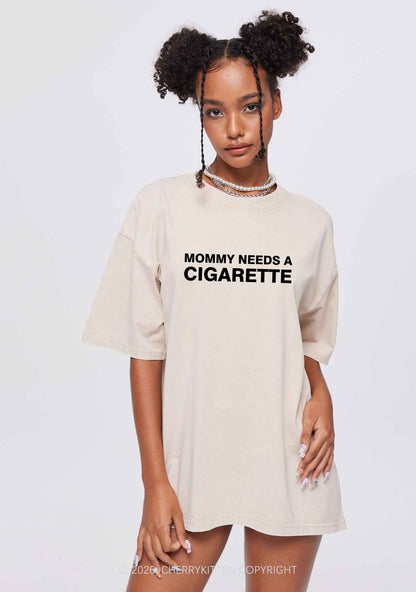 Mommy Needs A Cigarette Y2K Shirts Washed Tee Cherrykitten