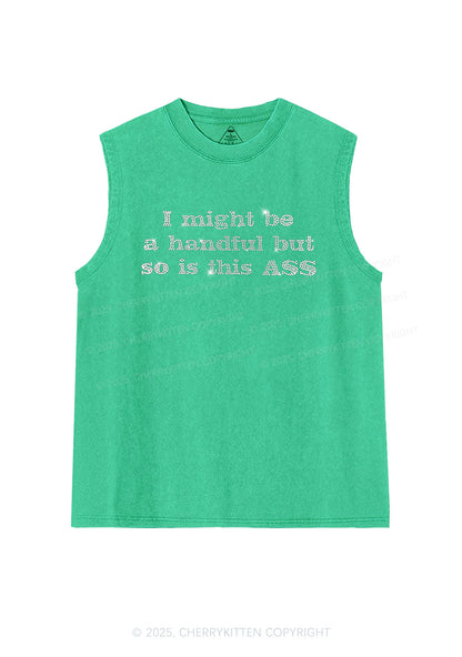 Rhinestone I Might Be Handful Y2K Washed Muscle Tank Cherrykitten
