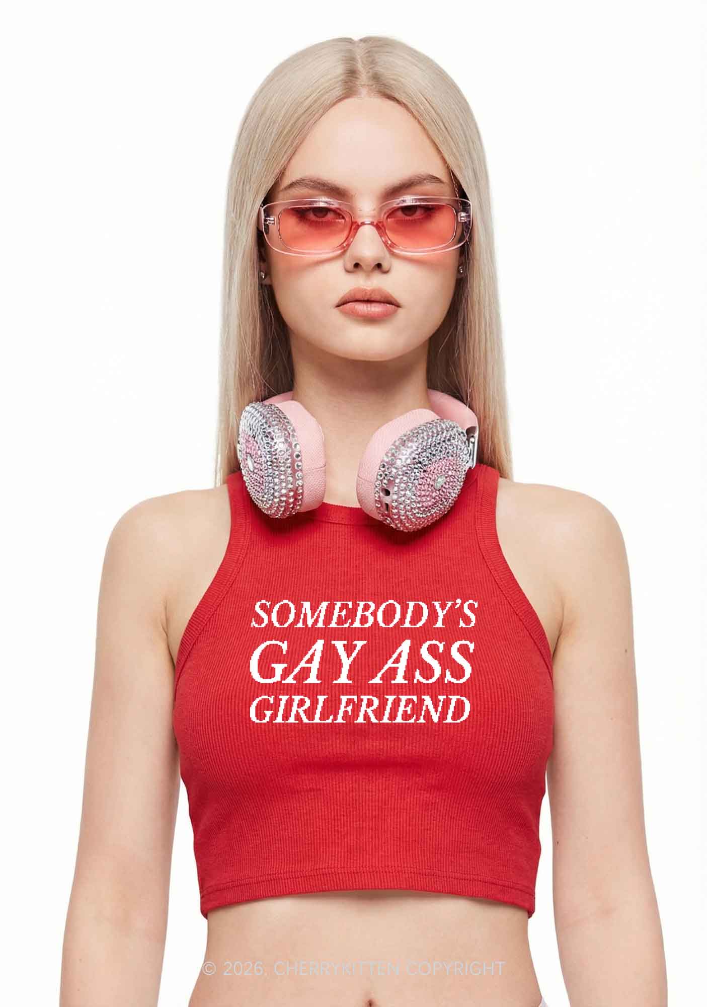 Somebodys Gay Axx Girlfriend Pride Y2K Crop Tank Top Cherrykitten