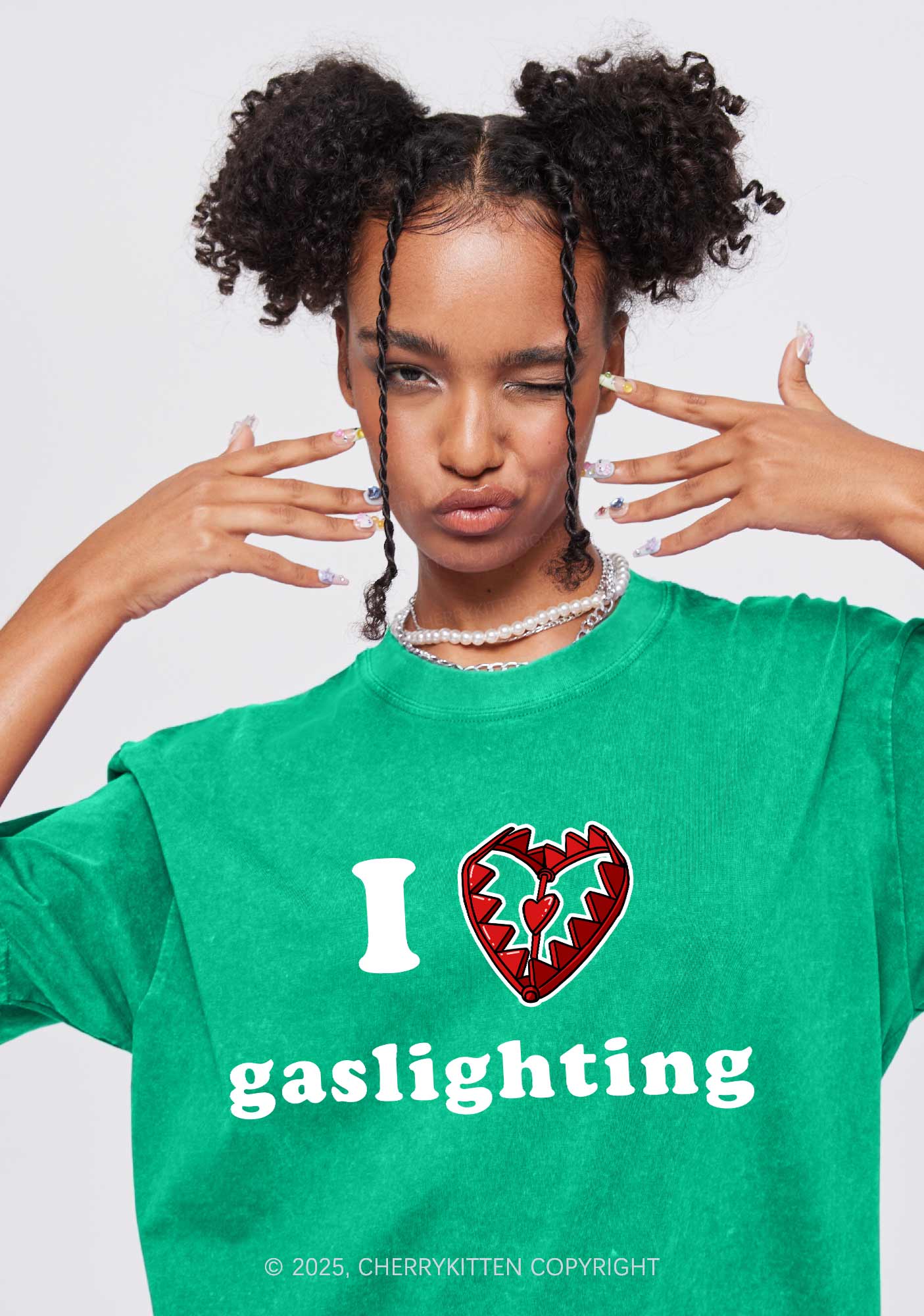 Love Gaslighting Y2K Shirts Washed Tee Cherrykitten