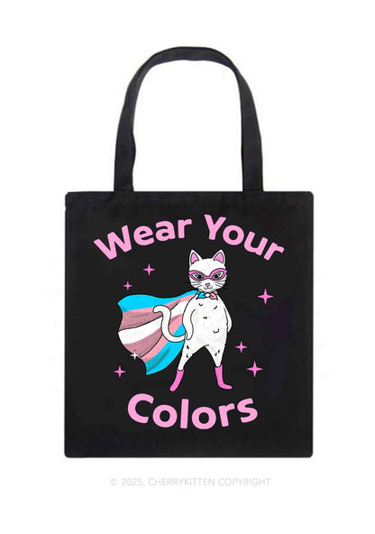 Transgender Flag Cat Pride Y2K Canvas Tote Bag Cherrykitten