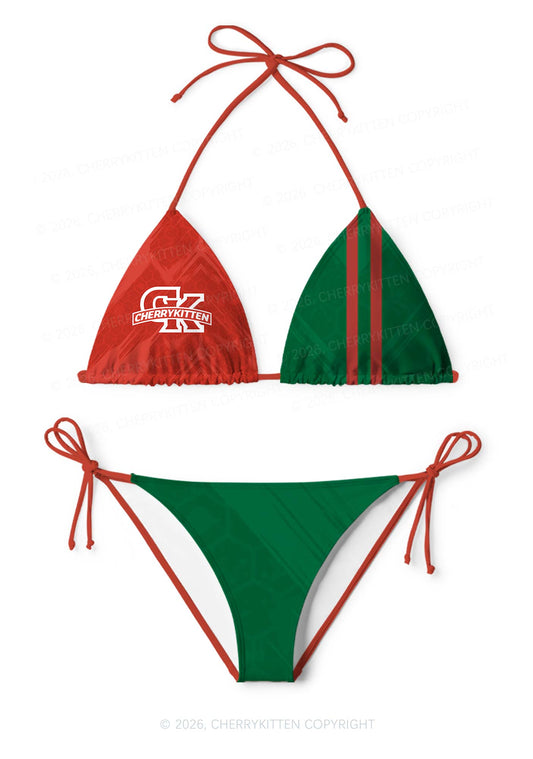 Red Green Color Block Y2K Print Bikini Set Cherrykitten