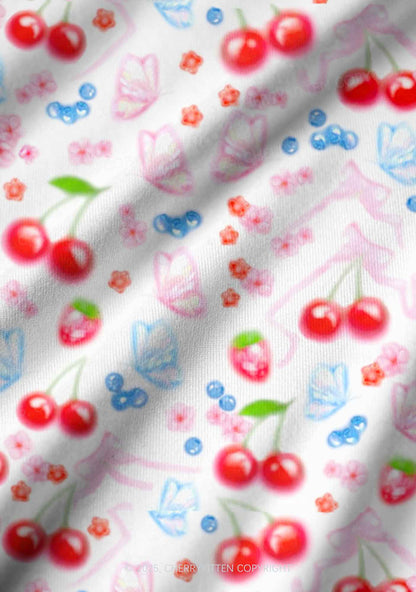 White Cherry Pie Valentine's Day Y2K Print Long Sleeve Pajama Set Cherrykitten