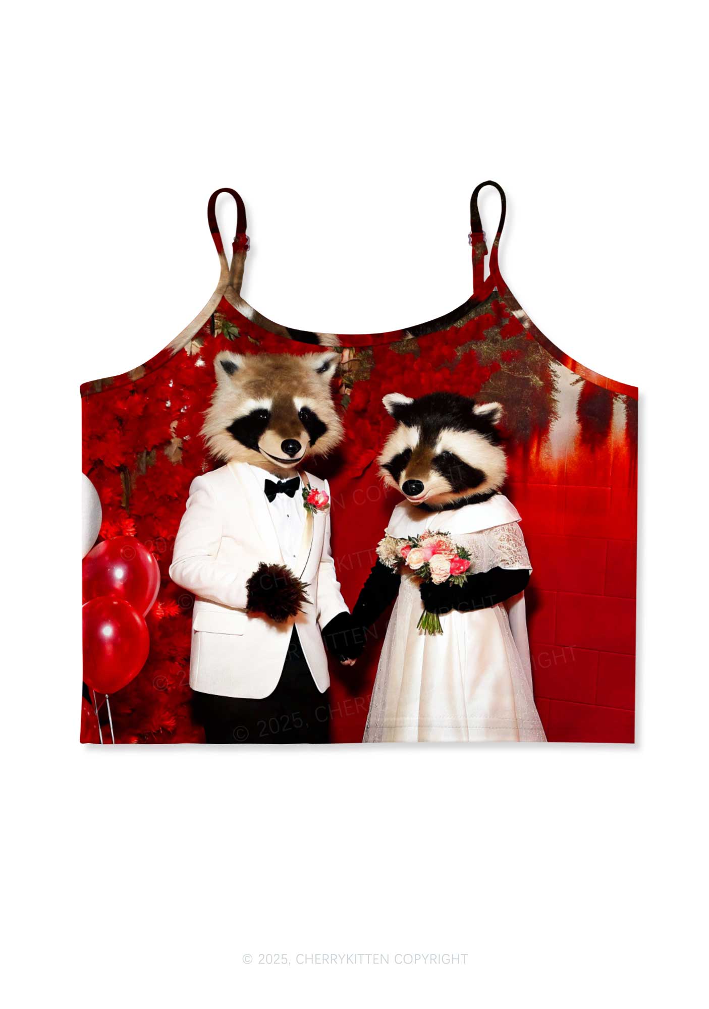 Raccoon Couples Valentine's Day Y2K Print Cami Crop Top Cherrykitten