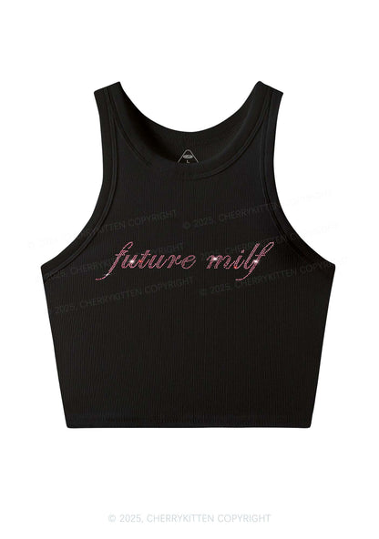 Rhinestone Pink Future Mxxf Y2K Crop Tank Top Cherrykitten