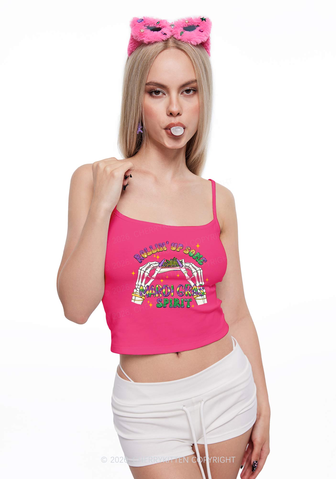 Rollin Up Mardi Gras Spirit Y2K Spaghetti Strap Cami Cherrykitten