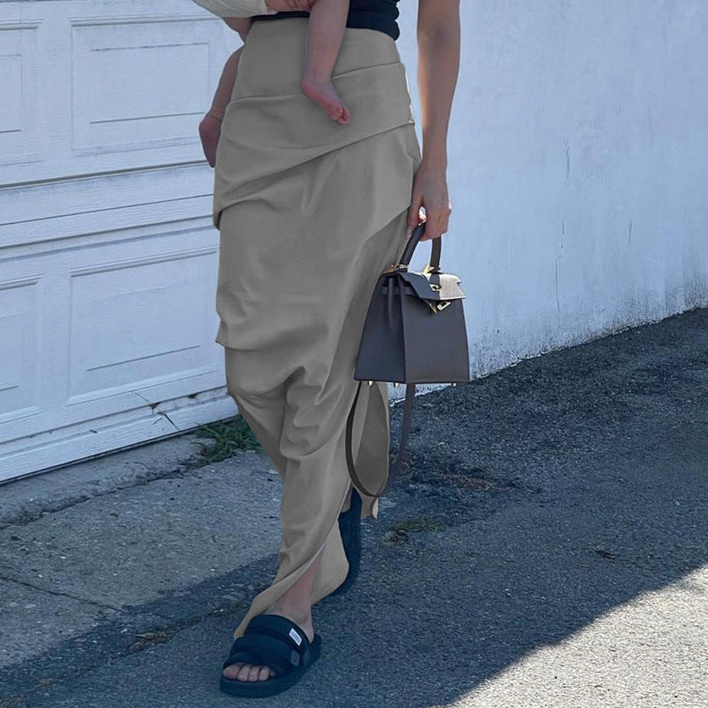 High Waist Mid Length Pleated Split Cargo Skirt