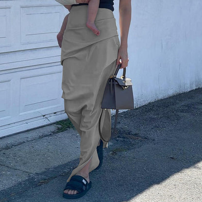 High Waist Mid Length Pleated Split Cargo Skirt