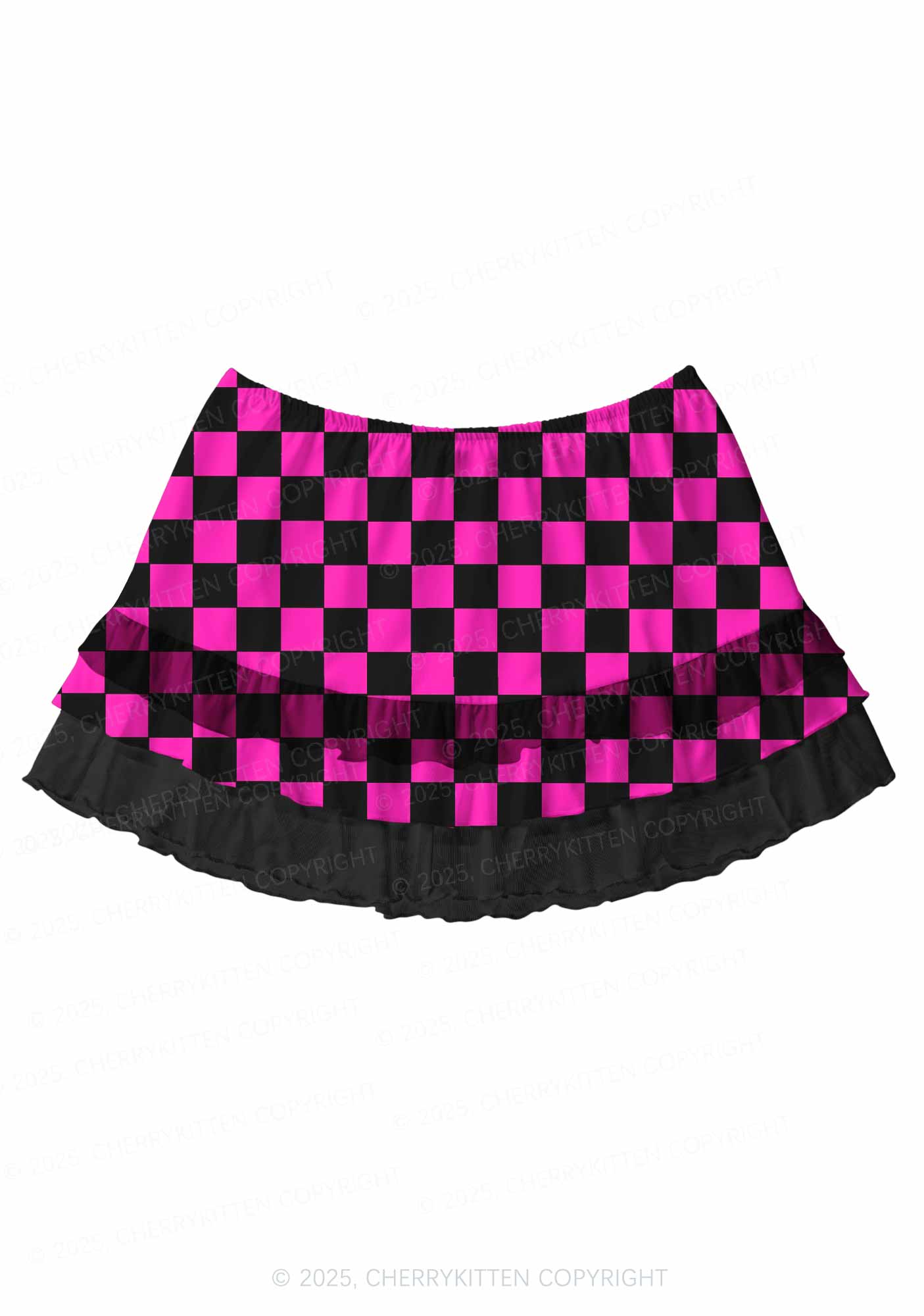 Black And Pink Check Valentine's Day Y2K Print Mini Layered Skirt Cherrykitten