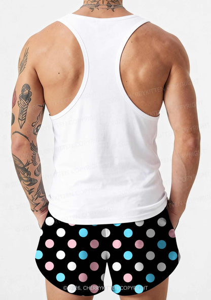 Trans Dots On Black Pride Y2K Print Men Beach Shorts Cherrykitten