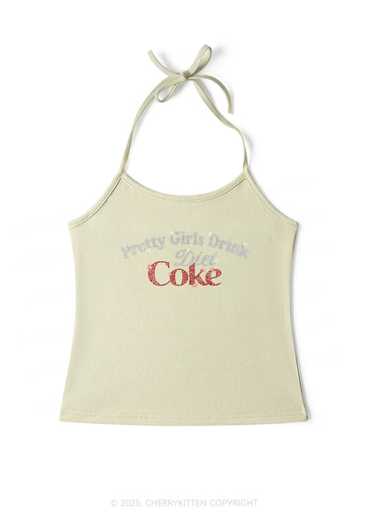Rhinestone Pretty Girls Drink Diet Coke Y2K Halter Neck Cami Cherrykitten