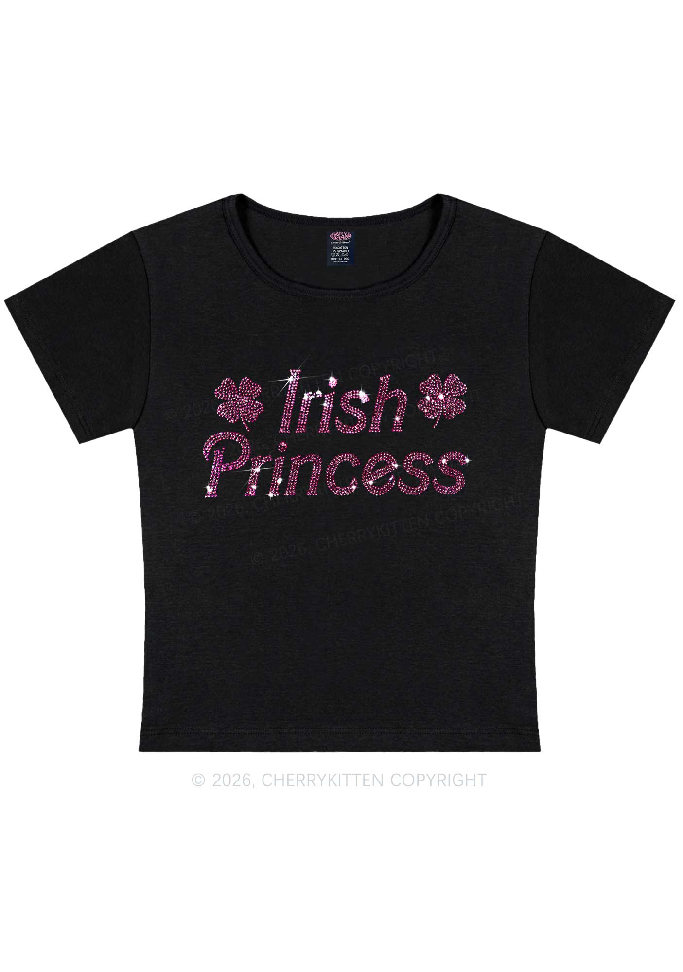 Rhinestone Irish Princess St Patricks Y2K Baby Tee Cherrykitten