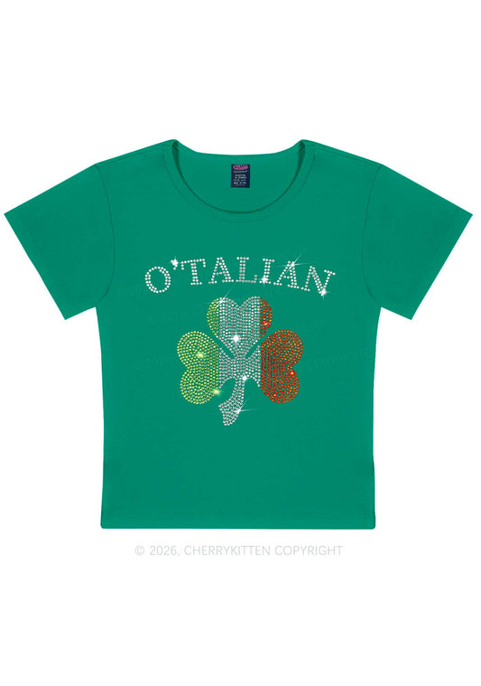 Rhinestone Otalian St Patricks Y2K Baby Tee Cherrykitten