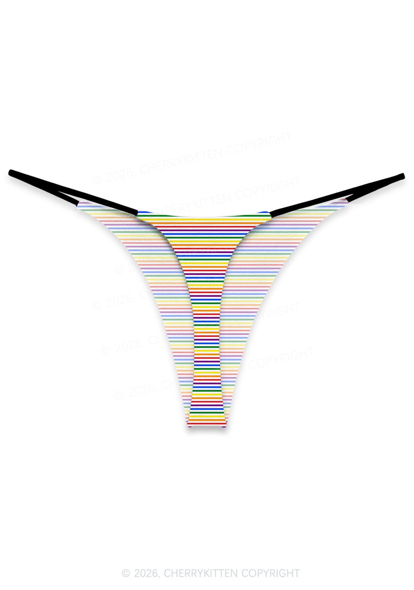 Rainbow Stripes Pride Y2K Print Bikini String Thong Cherrykitten