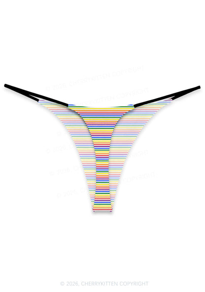 Rainbow Stripes Pride Y2K Print Bikini String Thong Cherrykitten