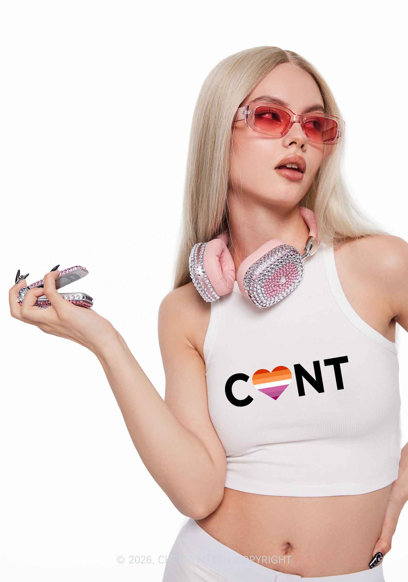 Lesbian Heart Cxxt Pride Y2K Crop Tank Top Cherrykitten