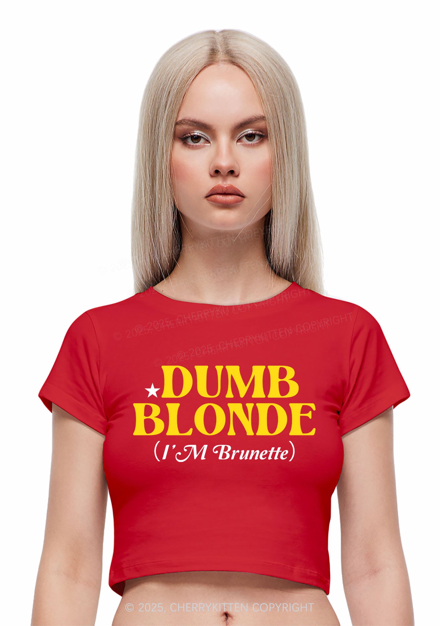 Dumb Blonde Brunette Y2K Baby Tee Cherrykitten