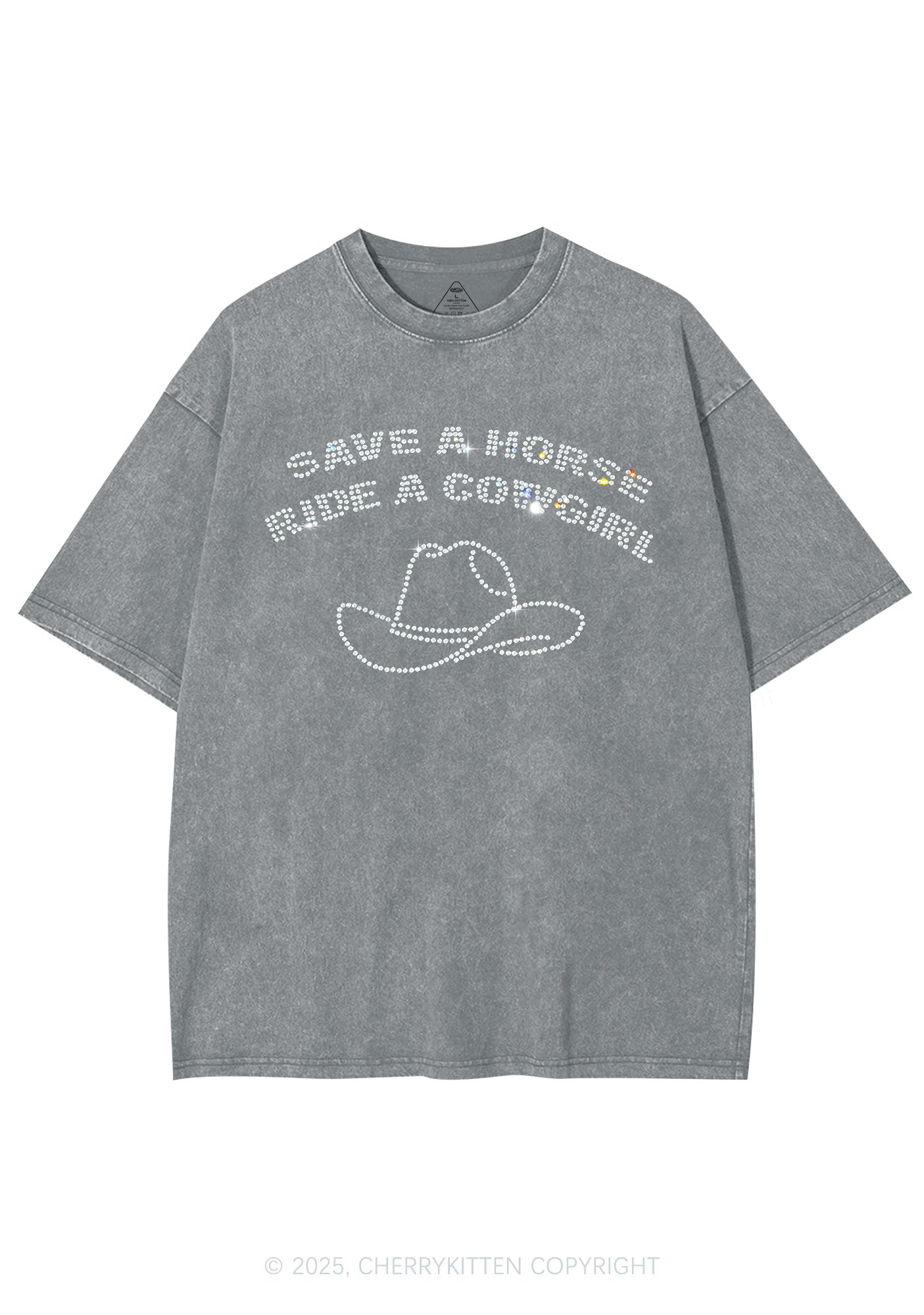 Rhinestone Save Horse Ride Cowgirl Y2K Shirts Washed Tee Cherrykitten