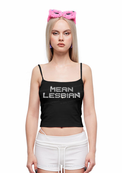 Rhinestone Mean Lesbian Pride Y2K Spaghetti Strap Cami Cherrykitten