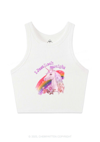 Look Straight Unicorn Pride Y2K Crop Tank Top Cherrykitten