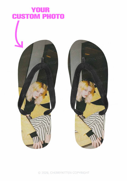 Custom Personalized Photo Y2K Print Flip Flops Cherrykitten
