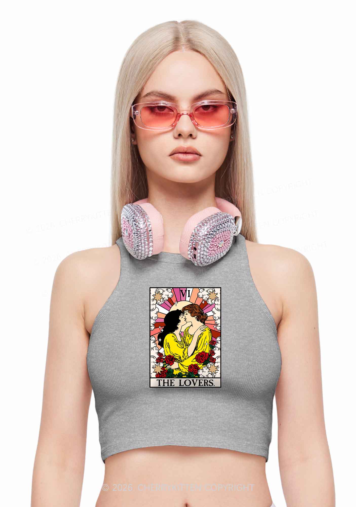 Kissing Lesbians Pride Y2K Crop Tank Top Cherrykitten