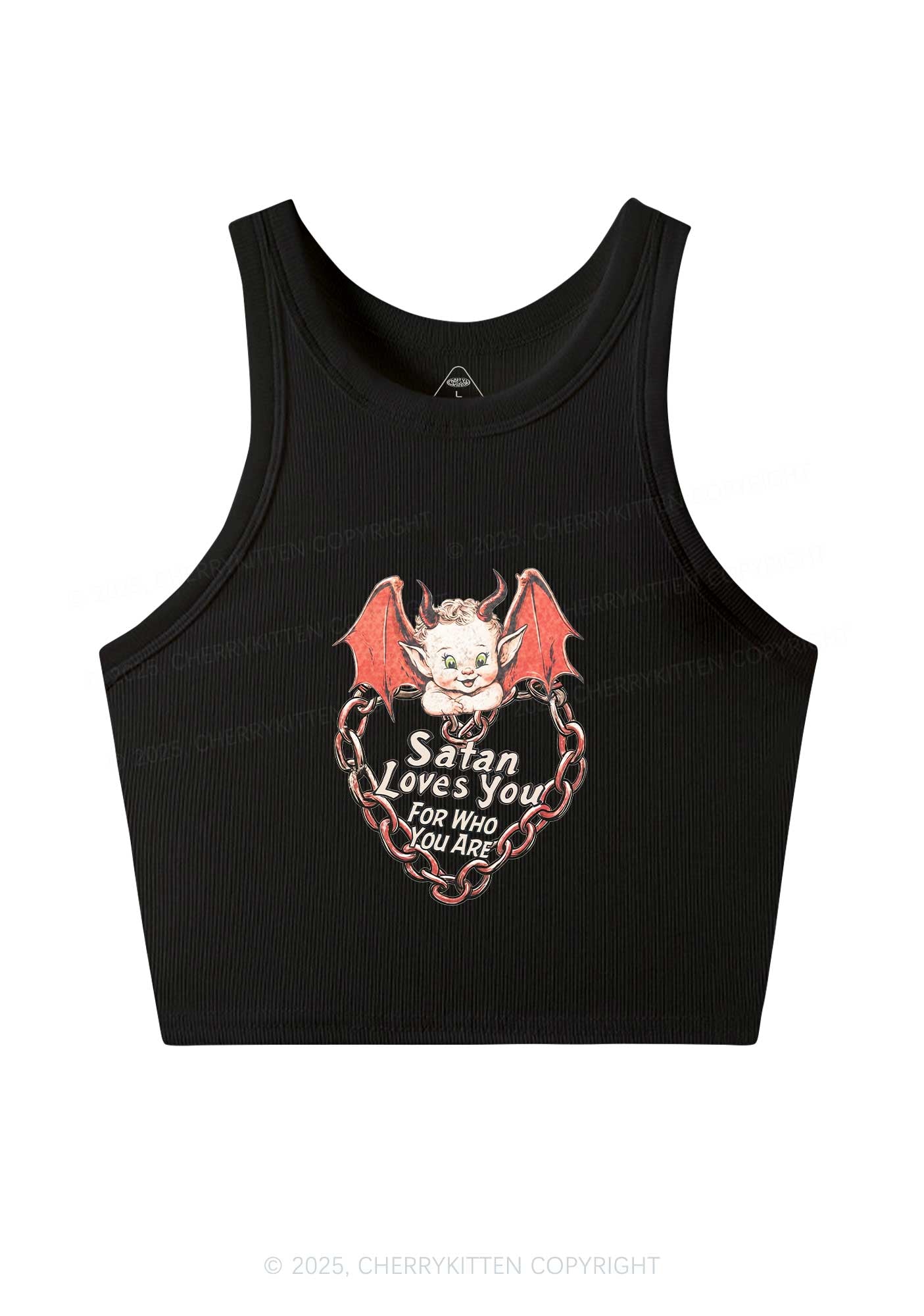 Satan Loves You Y2K Crop Tank Top Cherrykitten