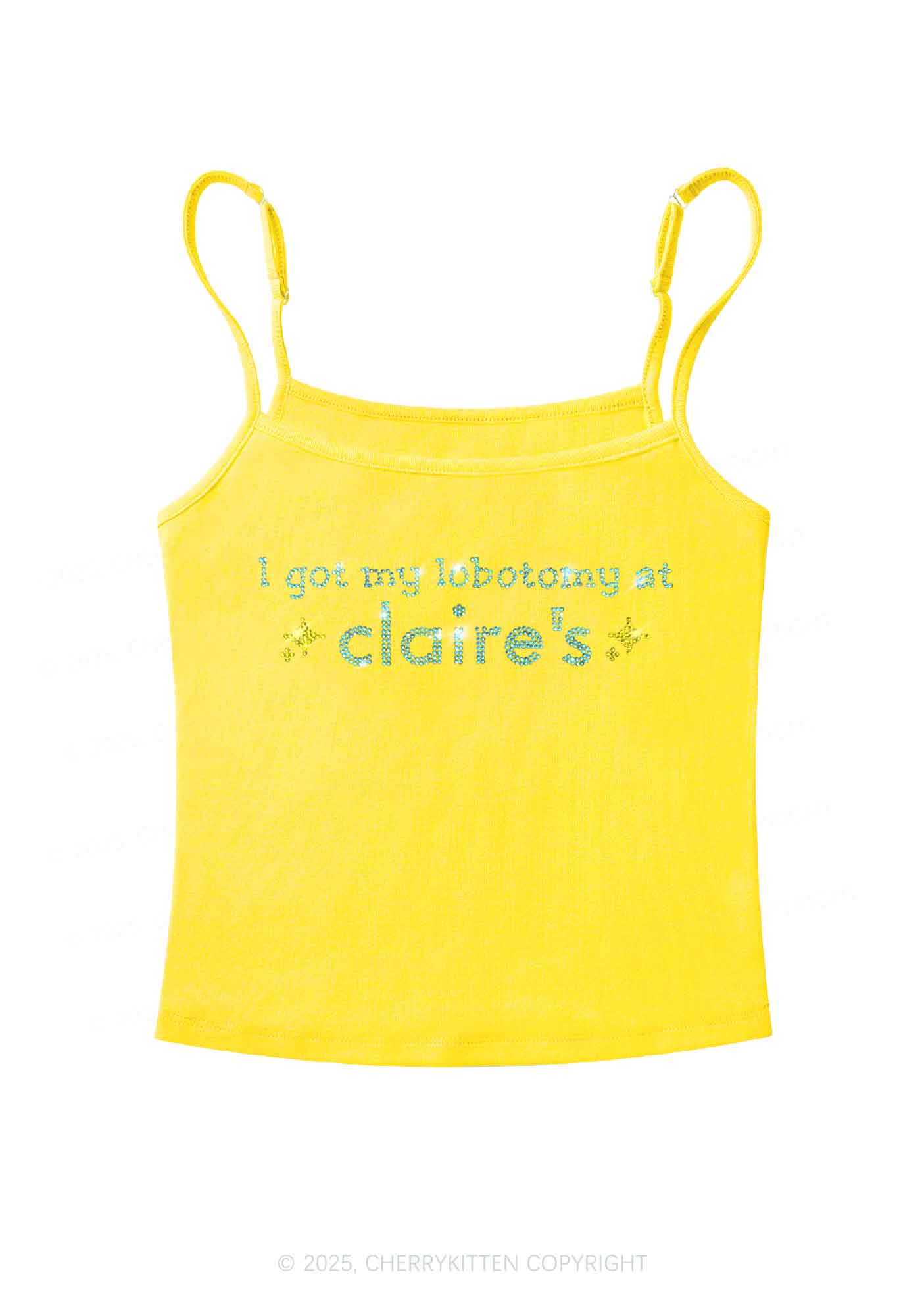 Rhinestone I Got My Lobotomy At Claires Y2K Spaghetti Strap Cami Cherrykitten
