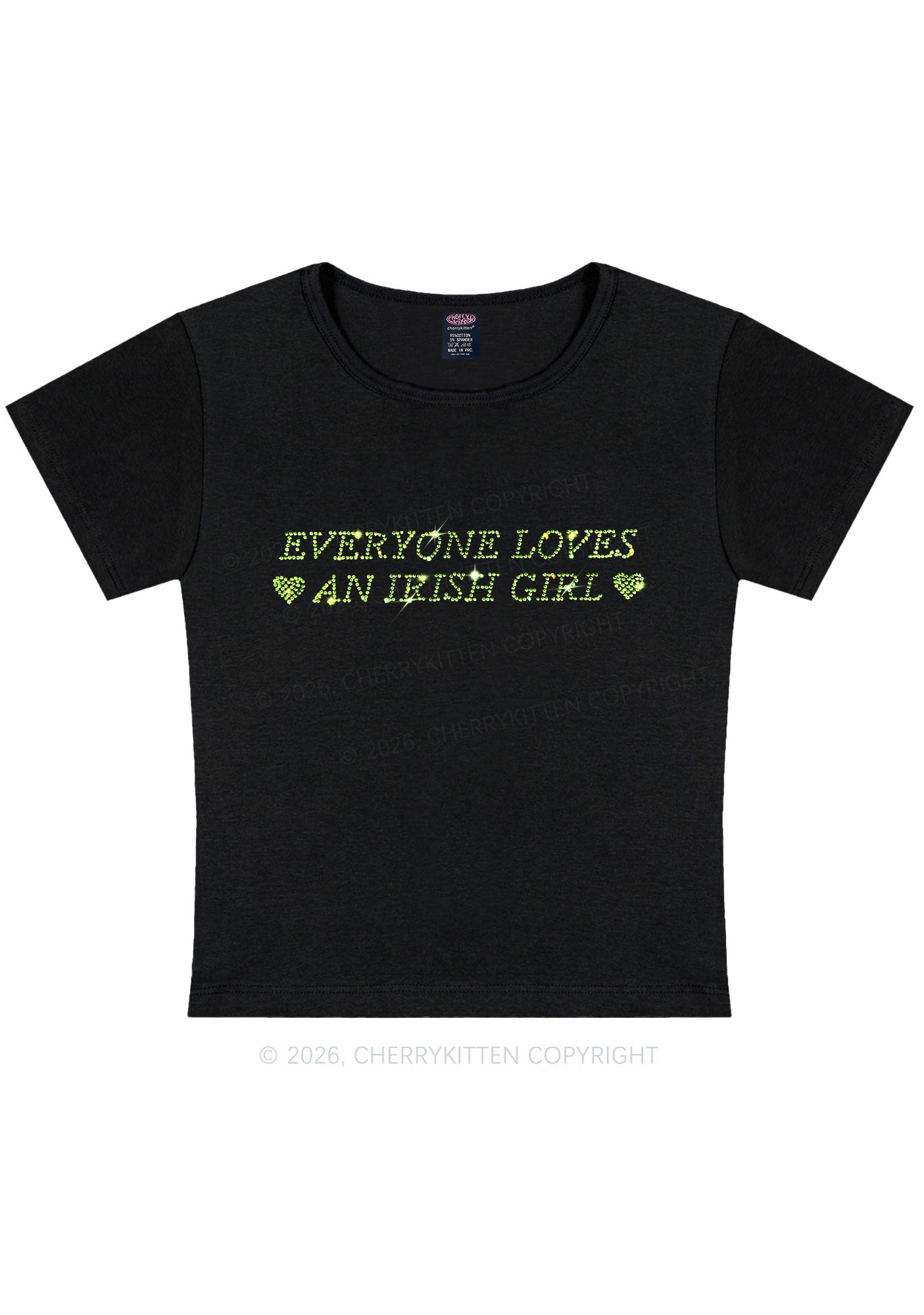 Rhinestone Everyone Loves Irish Girl St Patricks Y2K Baby Tee Cherrykitten
