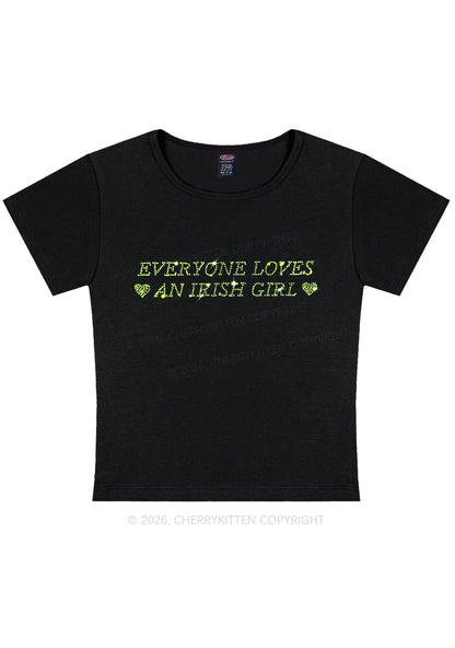 Rhinestone Everyone Loves Irish Girl St Patricks Y2K Baby Tee Cherrykitten
