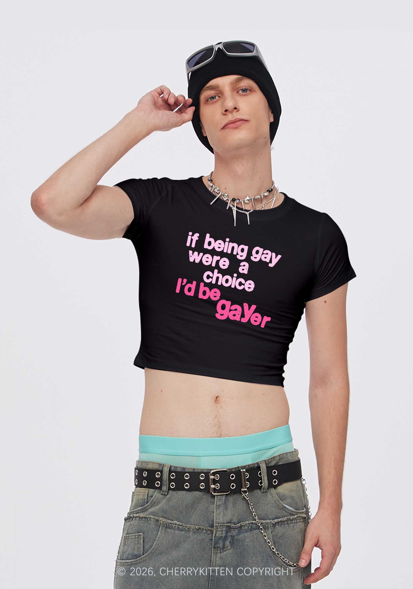 I Would Be Gayer Pride Y2K Baby Tee Cherrykitten