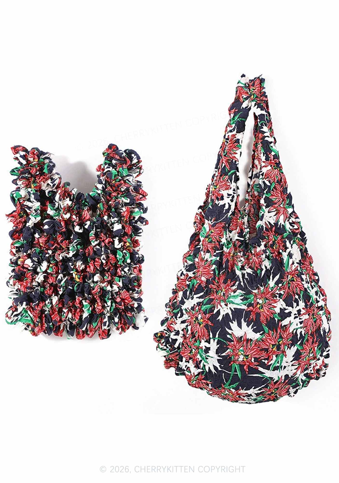 Floral Ruffle Stretchable Magic Handbag Y2K Tote Bags Cherrykitten